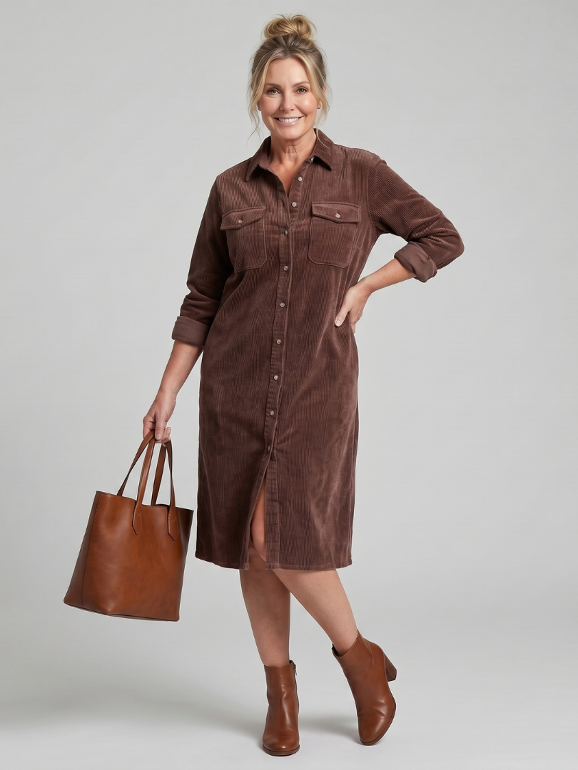 Darcy | Button-Front Patch Pocket Midi Dress