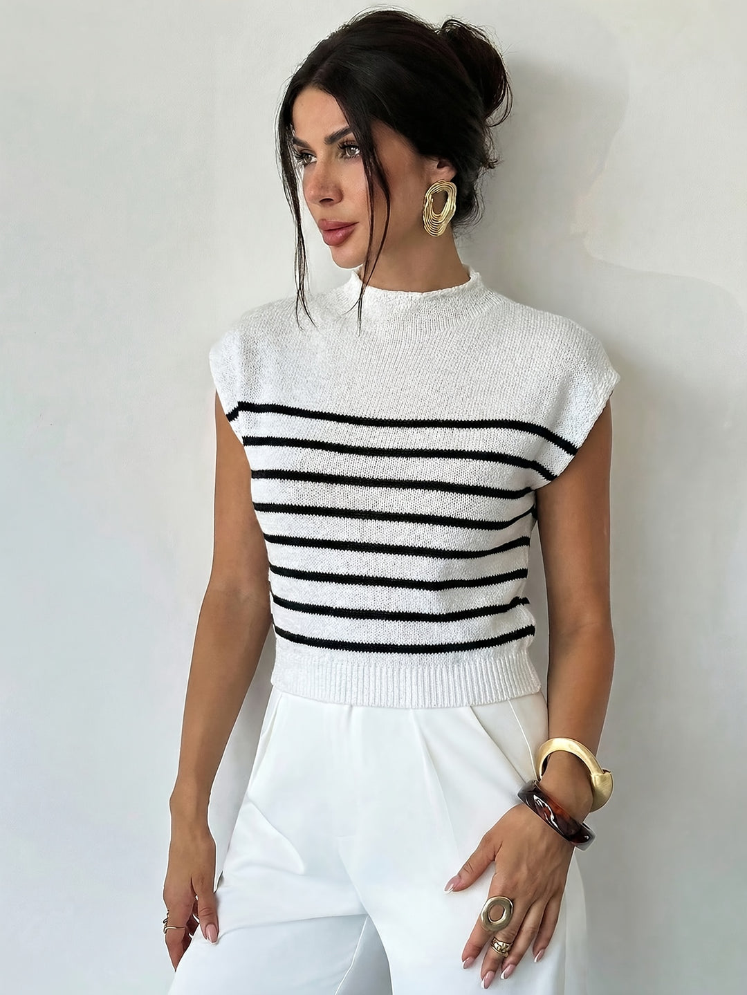 Rose | Striped Mock-Neck Knit Top