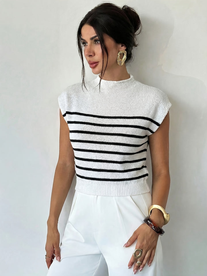 Rose | Striped Mock-Neck Knit Top