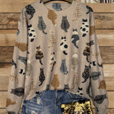 Winifred | Playful Cat-Print Crew Neck Jumper