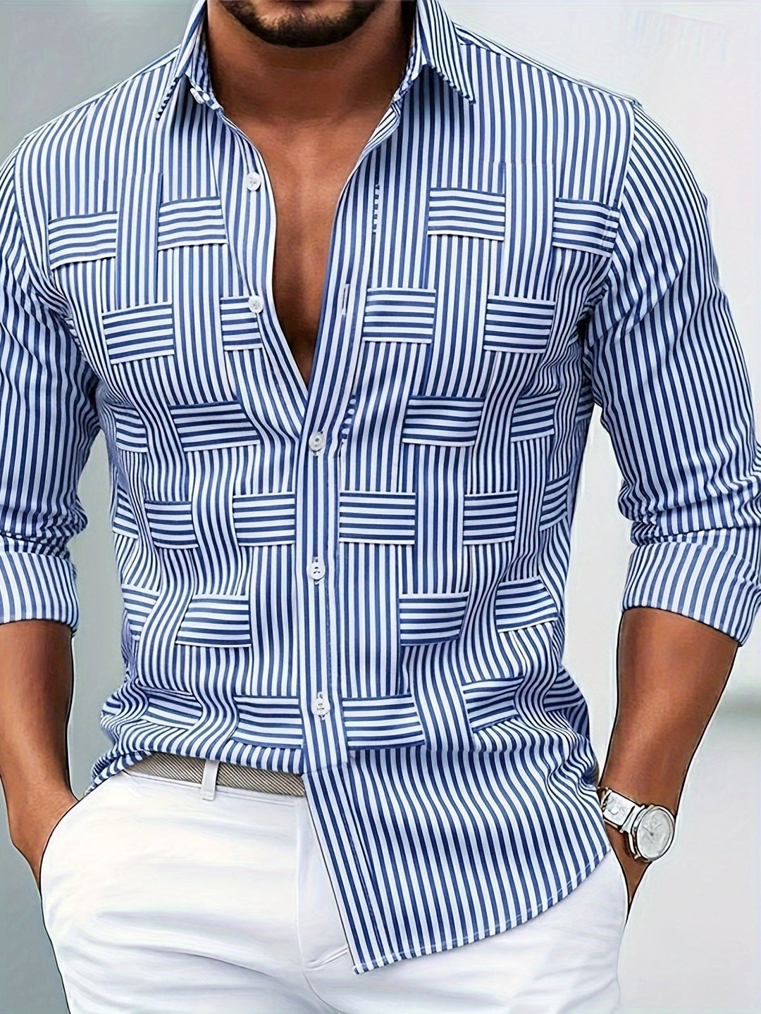 Bennett | Woven-Stripe Long Sleeve Shirt