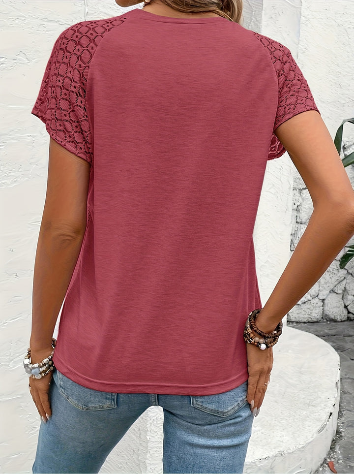 Delphina | Lace-Sleeve Round Neck Top
