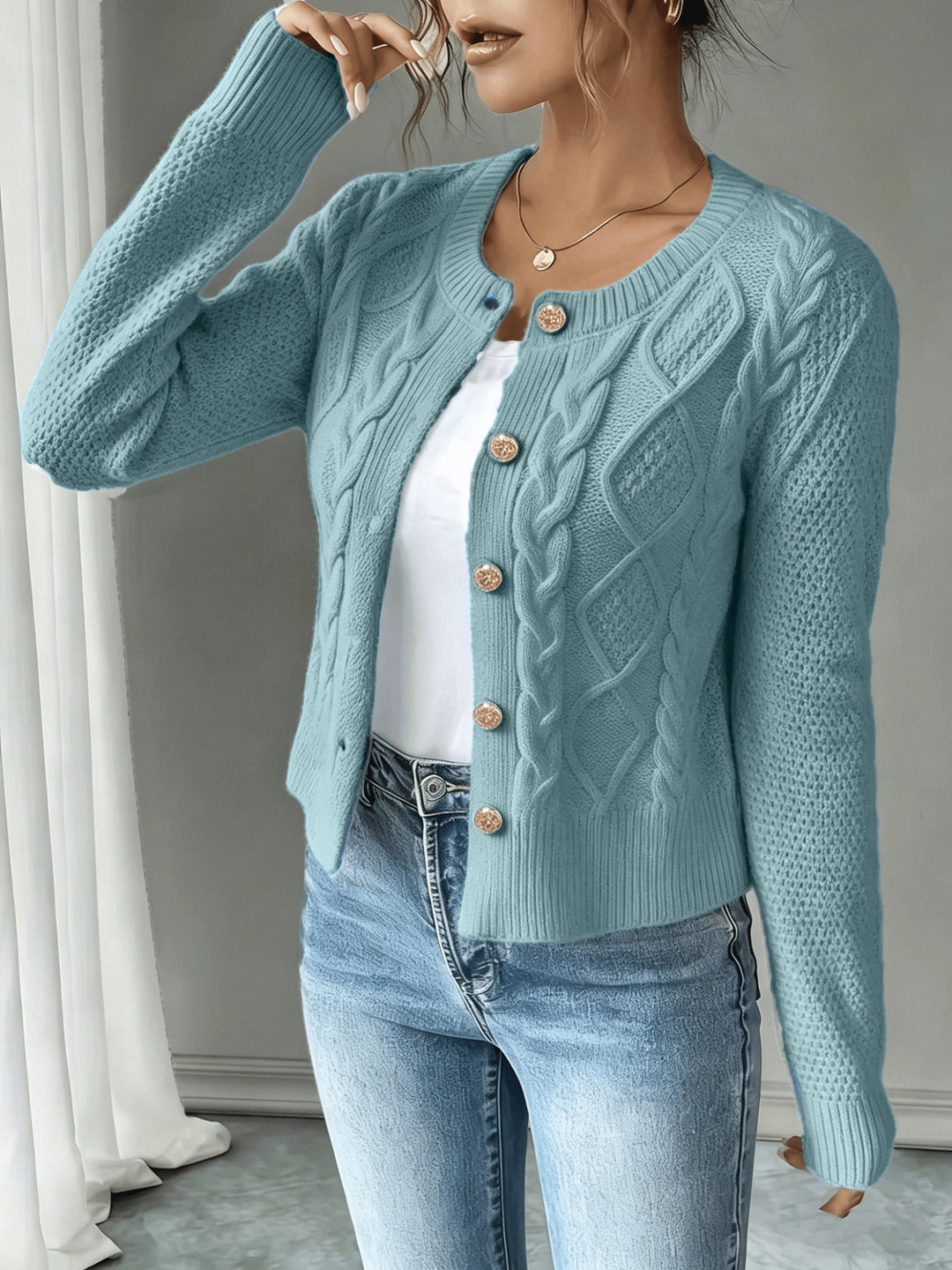 Lorraine | Cable-Knit Button-Front Cardigan
