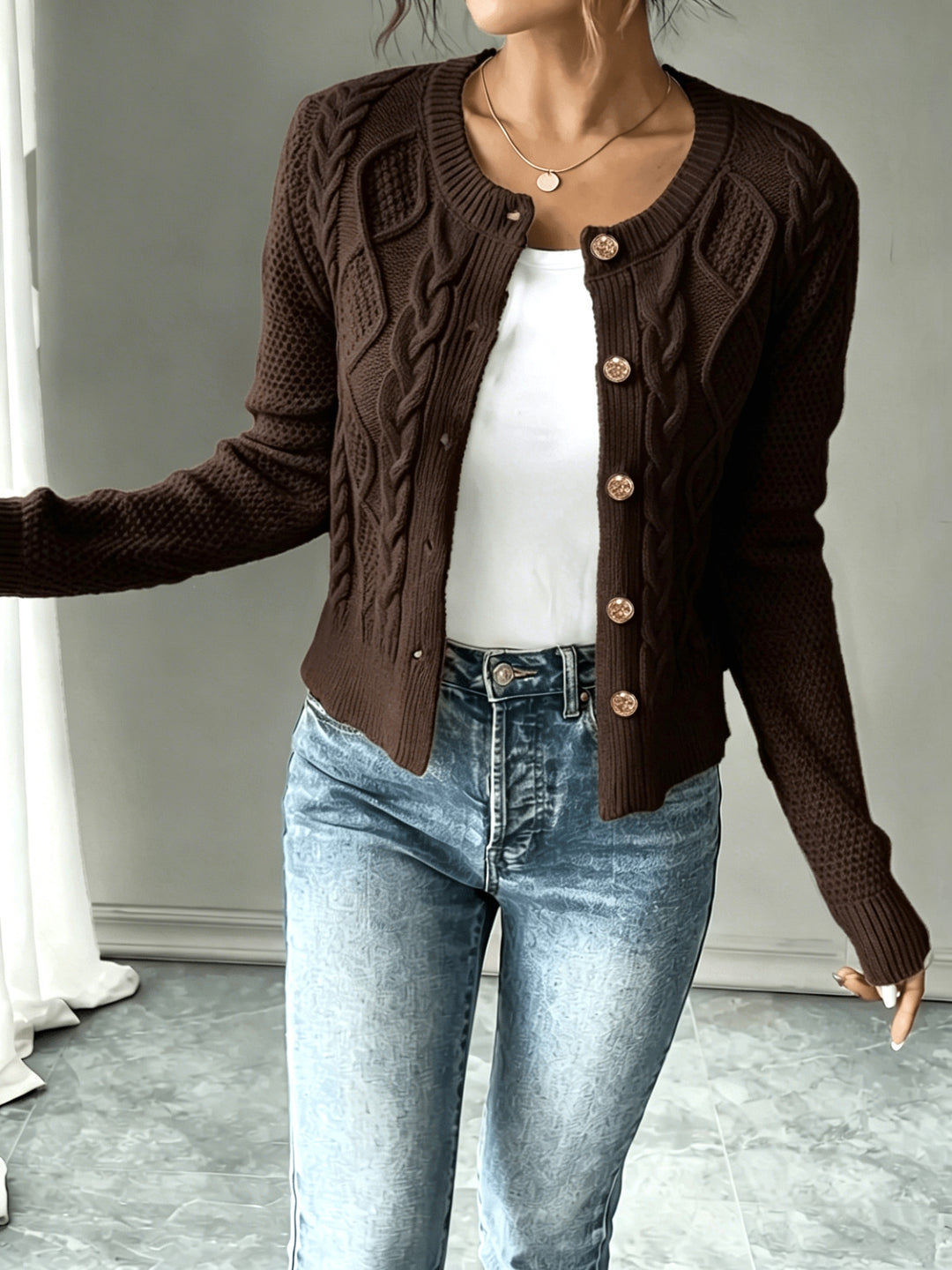 Lorraine | Cable-Knit Button-Front Cardigan