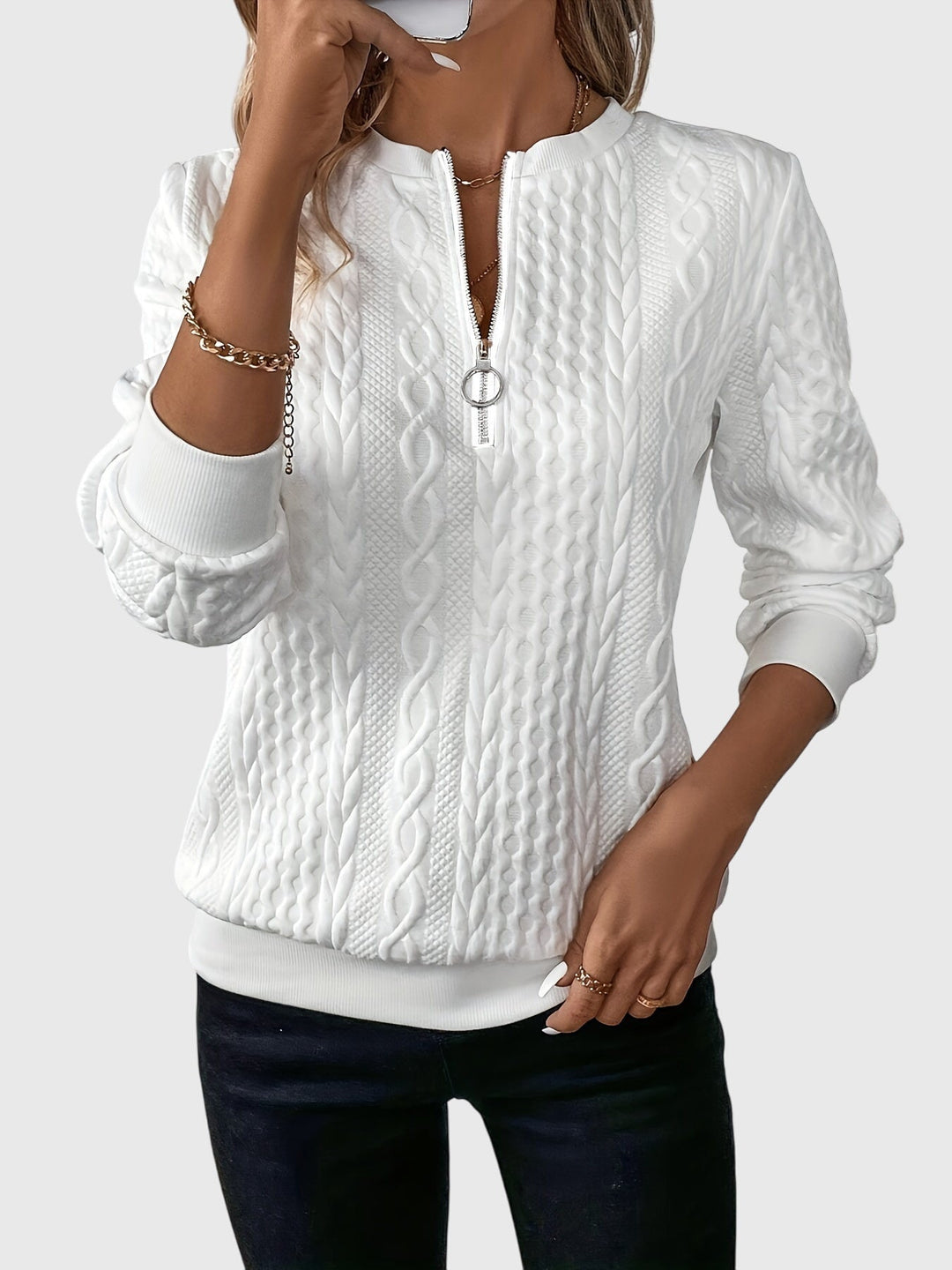 Violet | Textured Zip-Neck Sweater