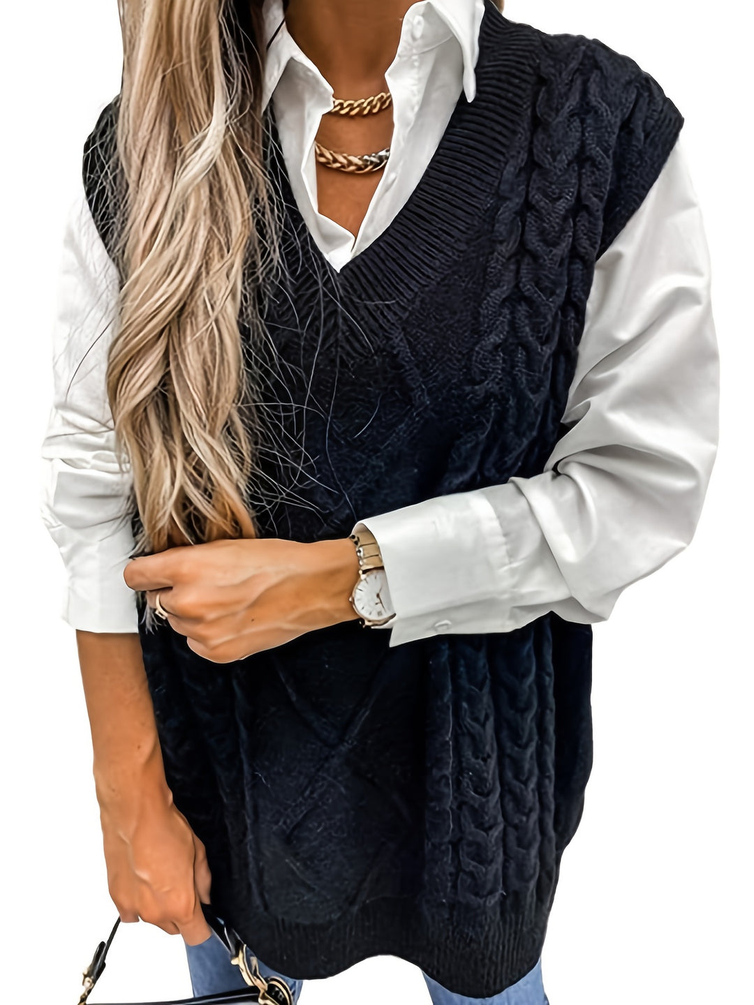 Vivian | Cable-Knit V-Neck Sweater Vest