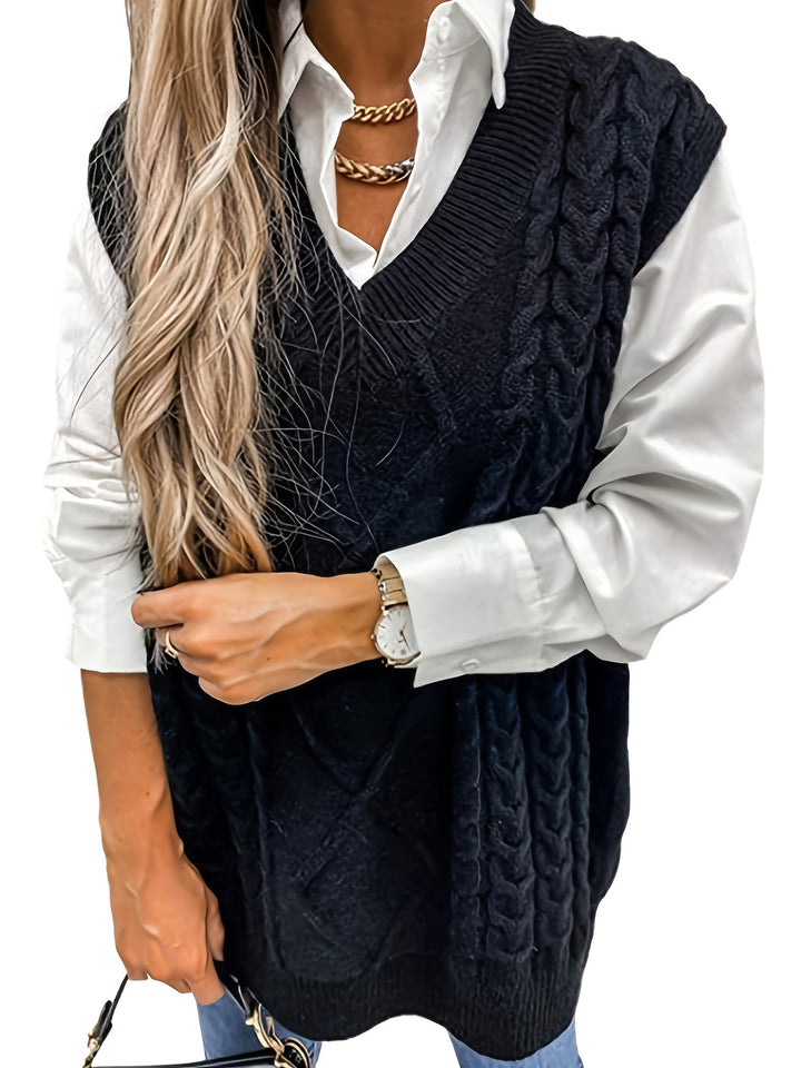 Vivian | Cable-Knit V-Neck Sweater Vest