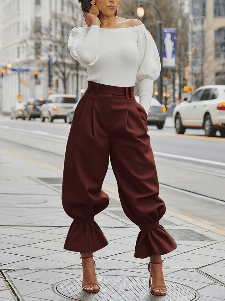 Harper | High-Waist Ruffle-Hem Wide-Leg Trousers