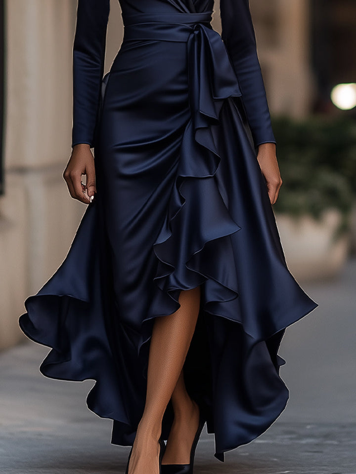 Giselle | Draped Wrap Maxi Dress with Ruffle Detail