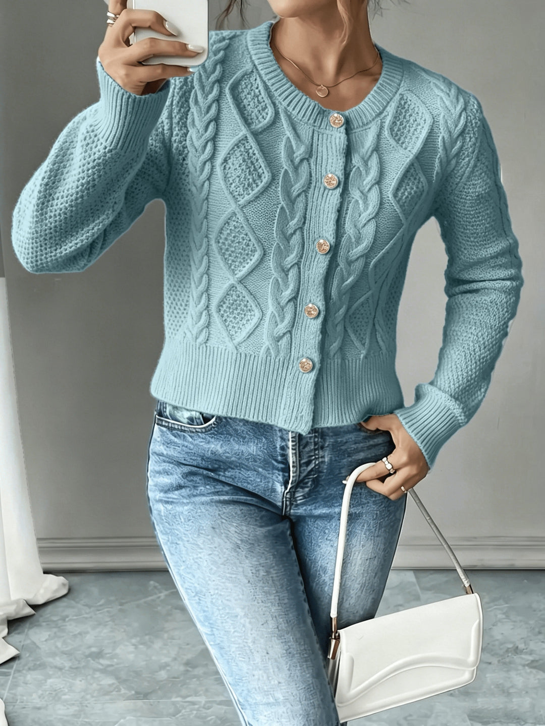 Lorraine | Cable-Knit Button-Front Cardigan
