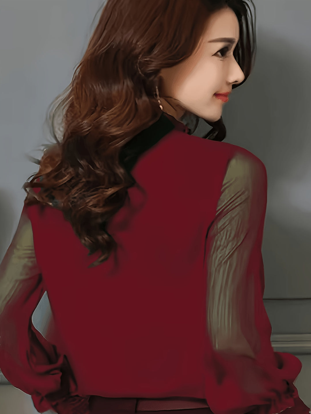 Leonora | Sheer-Sleeve Stand Collar Blouse