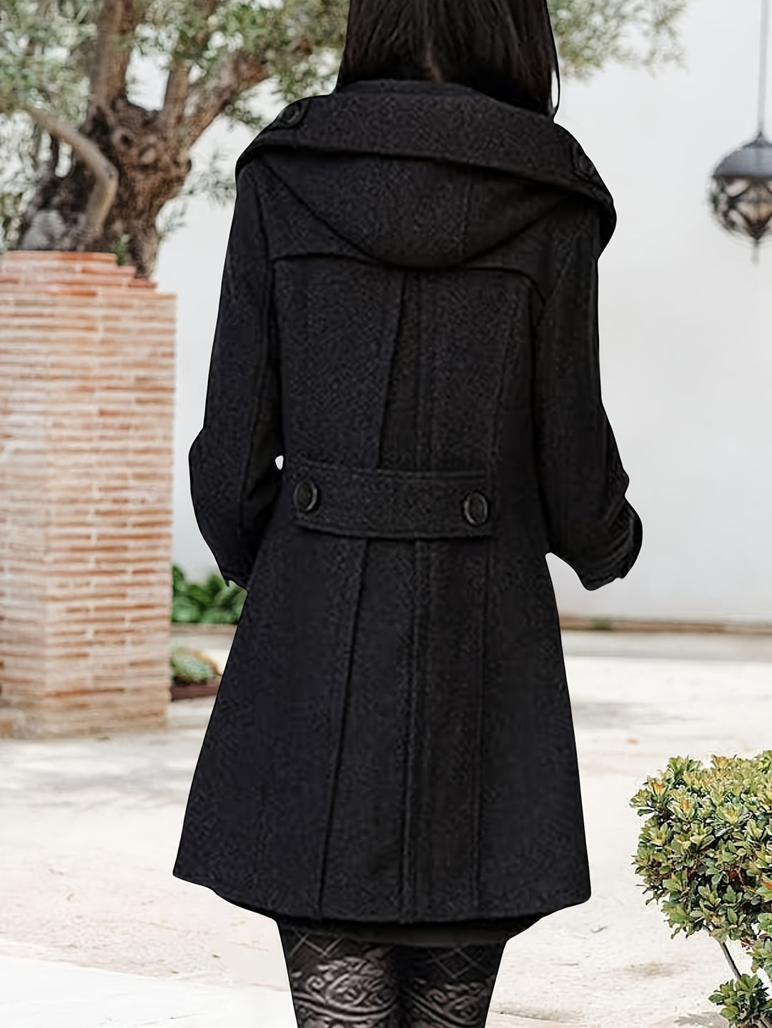 Mireille | Hooded Double-Breasted Mid-Length Coat