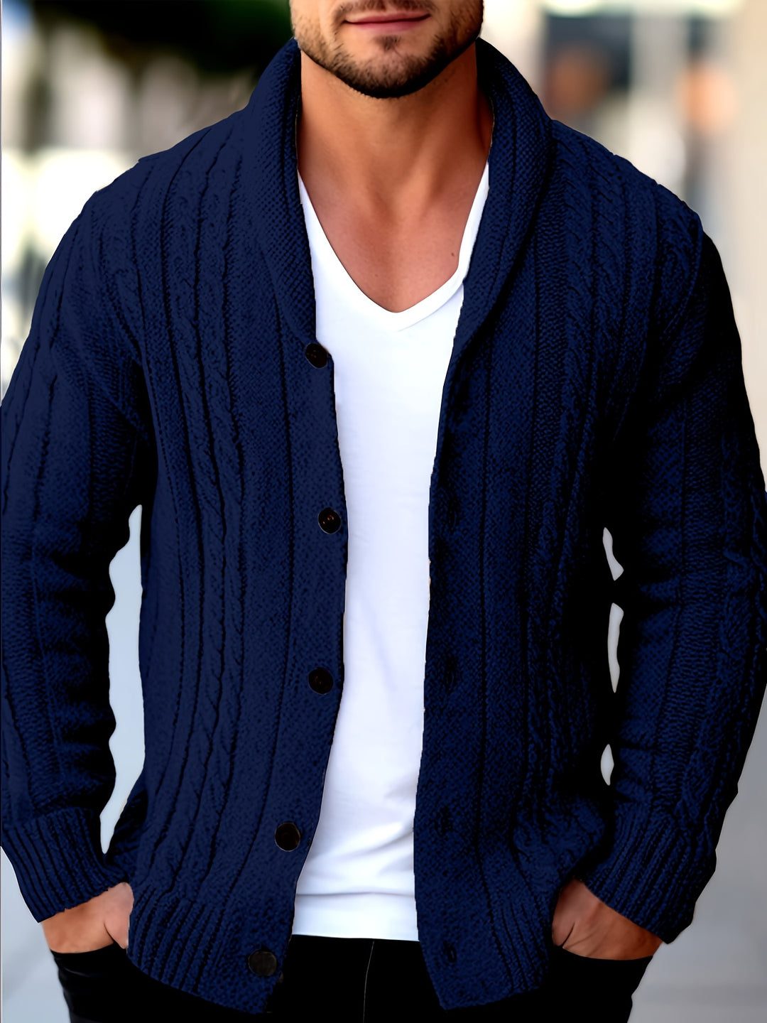 Hollis | Cable-Knit Shawl Collar Cardigan