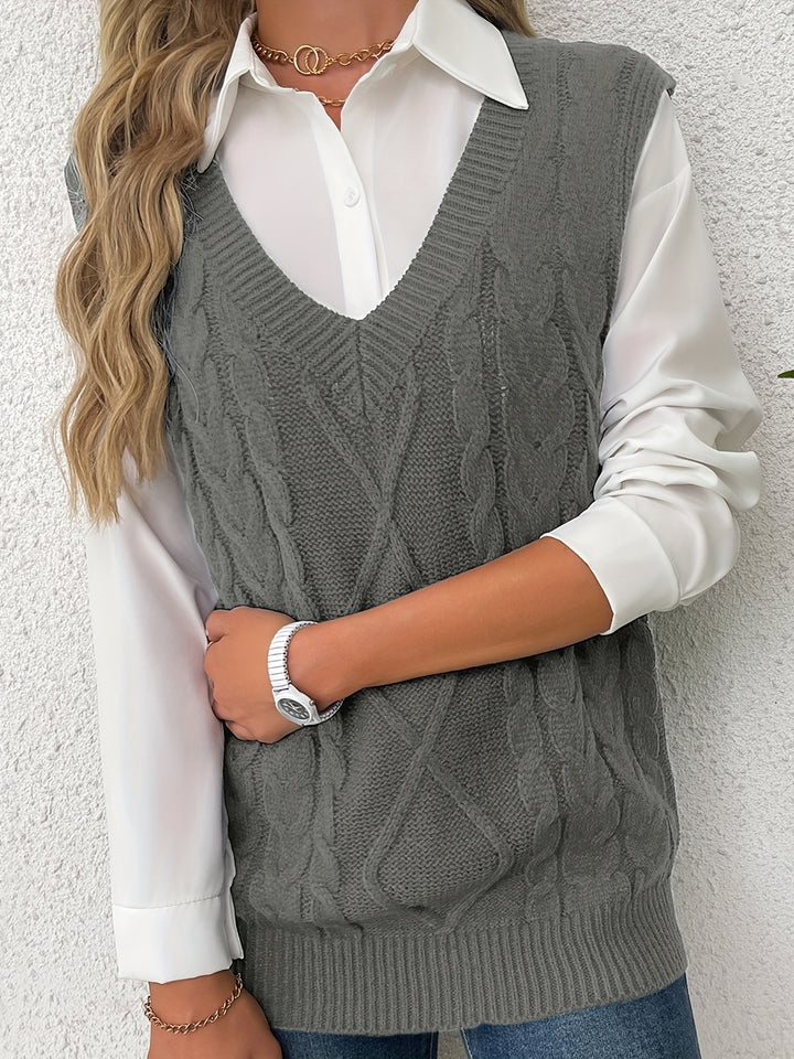 Vivian | Cable-Knit V-Neck Sweater Vest