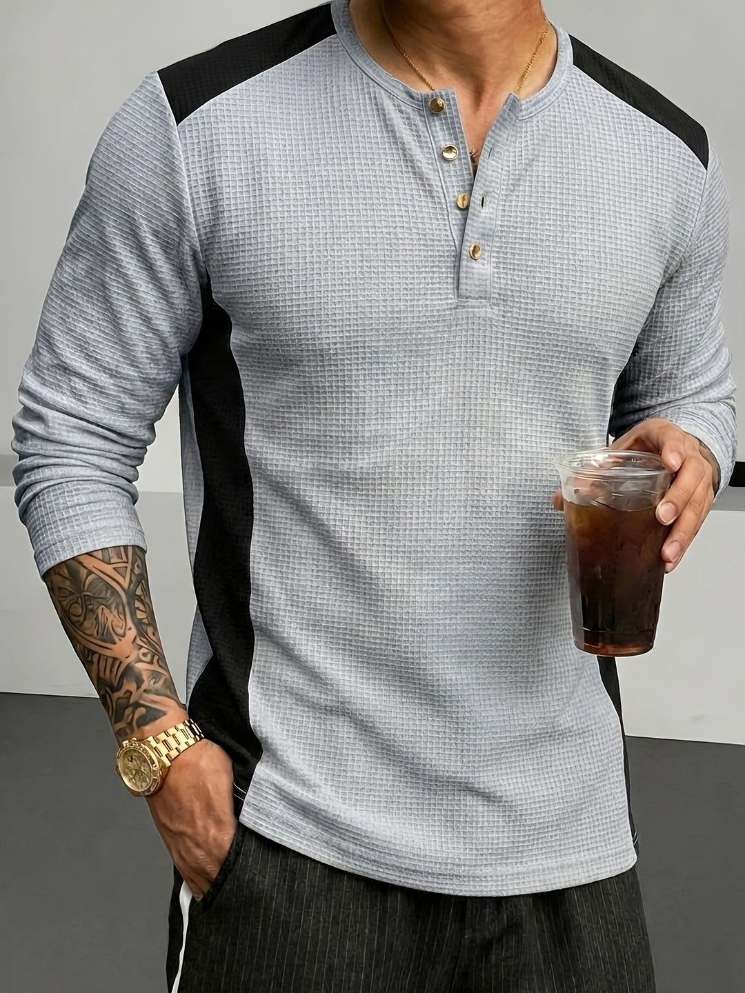 Bryce | Textured Contrast Henley Shirt