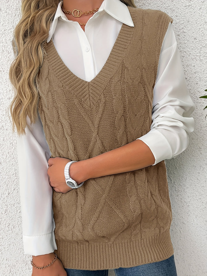 Vivian | Cable-Knit V-Neck Sweater Vest