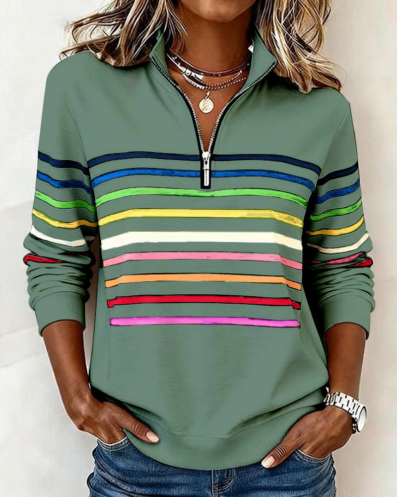 Annabel | Striped Quarter-Zip Sweatshirt