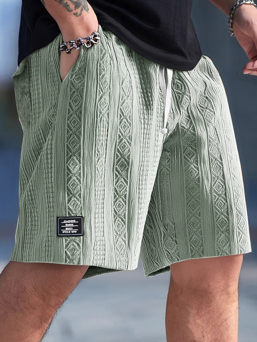 Rowan | Textured Geometric Drawstring Shorts