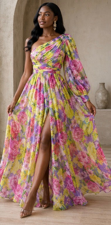 Ivy | Flowing One-Shoulder Floral Maxi Dress