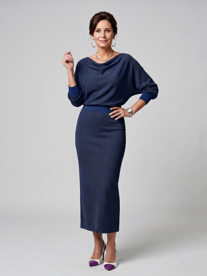 Bettany | Draped Cowl-Neck Midi Dress