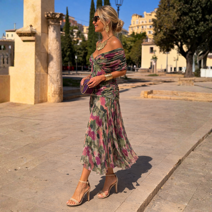 Emily | Draped Flutter-Sleeve Maxi Dress