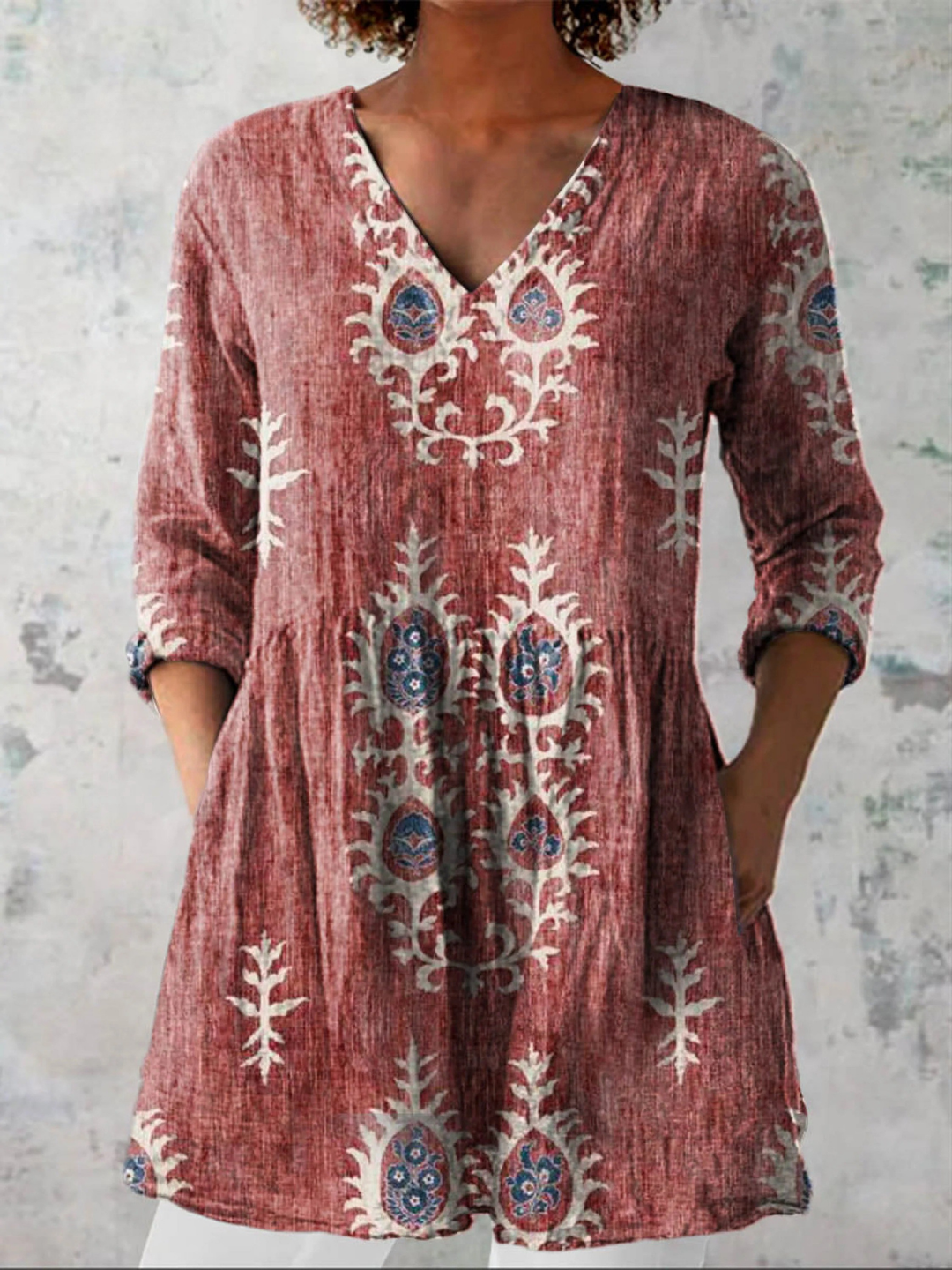 Bernice | Floral V-Neck Tunic Blouse