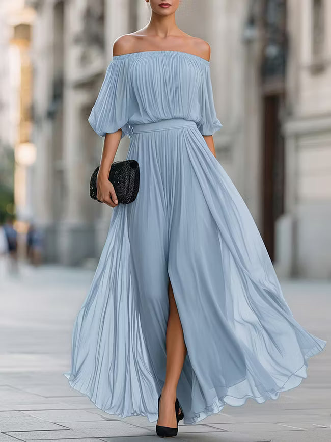 Adriana | Off-Shoulder Pleated Maxi Dress