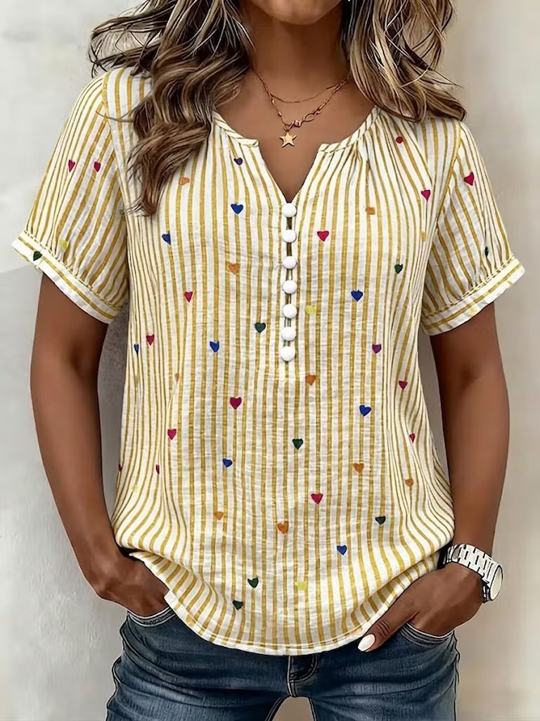 Penelope | Heart-Print Striped Blouse