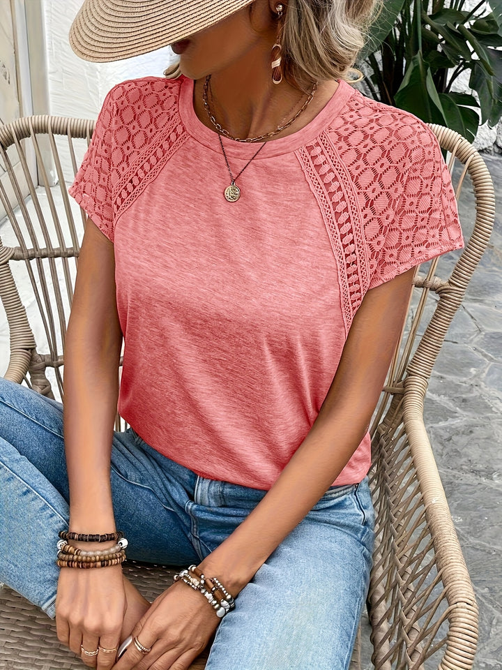 Delphina | Lace-Sleeve Round Neck Top