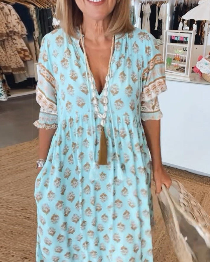 Emmeline | Bohemian Floral V-Neck Dress