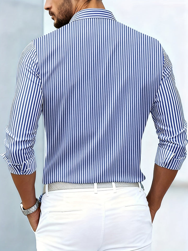 Bennett | Woven-Stripe Long Sleeve Shirt