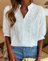 Saffron | Embroidered V-Neck Blouse