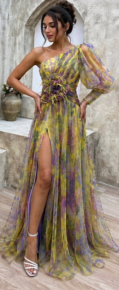 Elodie | One-Shoulder Floral Gown