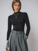 Annette | Contrast-Cuff Mock Neck Jumper