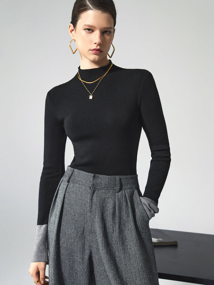 Annette | Contrast-Cuff Mock Neck Jumper