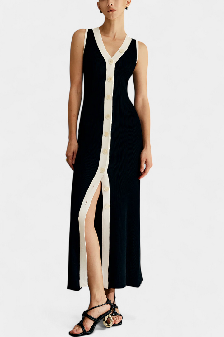 Elowen | Contrast-Trim Ribbed Maxi Dress