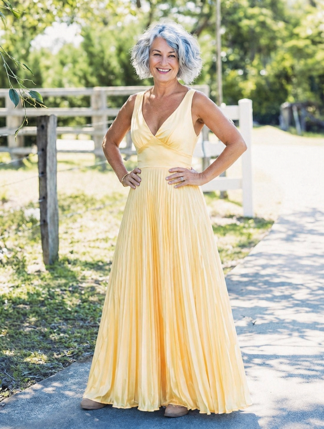 Corinna | Pleated V-Neck Maxi Dress