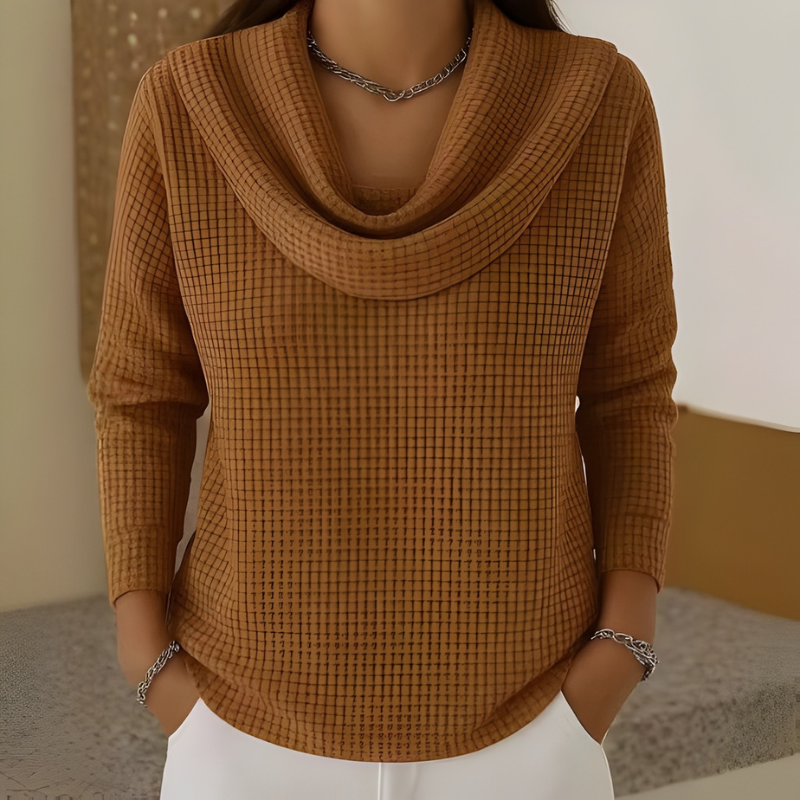 Naomi | Waffle-Knit Cowl-Neck Top