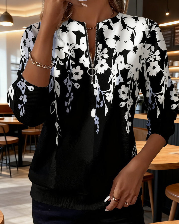 Daphne | Floral Zip-Neck Top