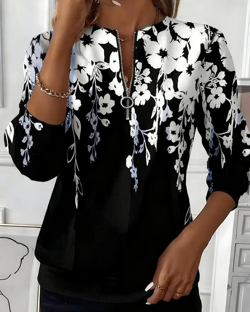 Daphne | Floral Zip-Neck Top