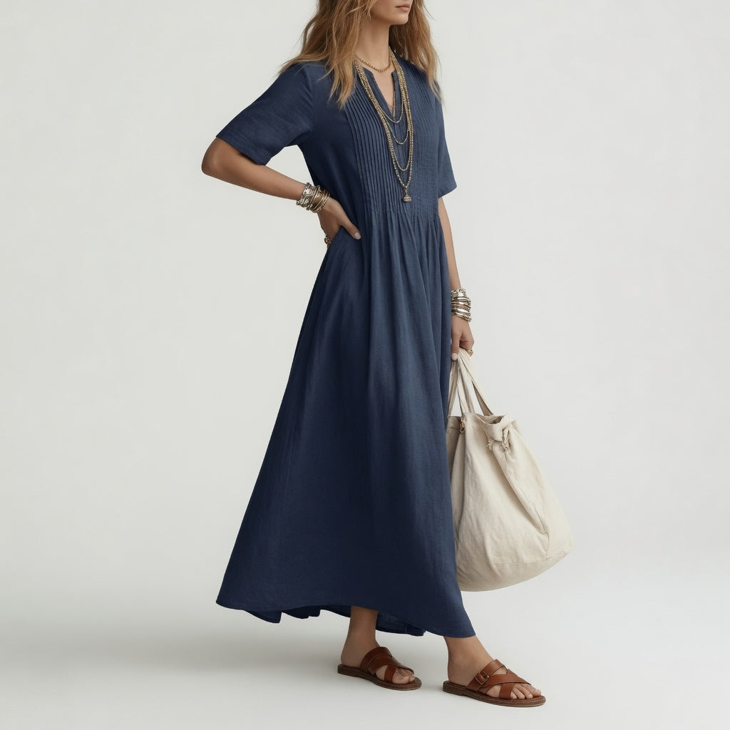 Katrina | Pintuck V-Neck Maxi Dress