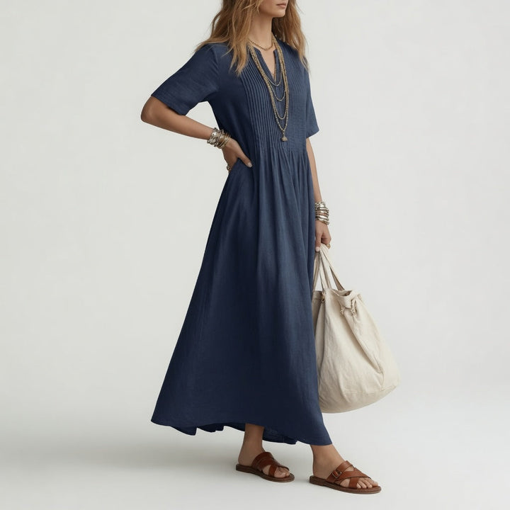 Katrina | Pintuck V-Neck Maxi Dress