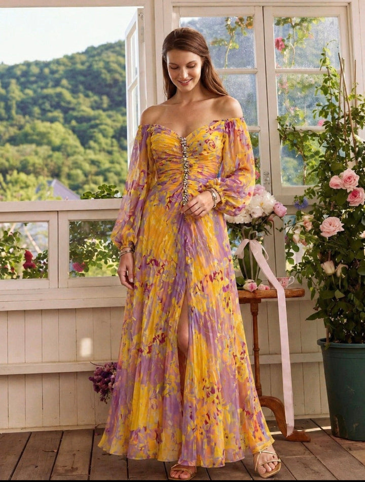 Kathleen | Off-Shoulder Pleated Gown