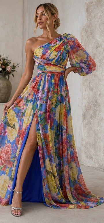 Ivy | Flowing One-Shoulder Floral Maxi Dress