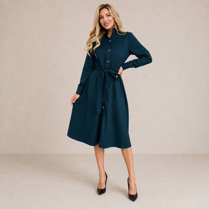 Iris | Belted Button-Front Midi Dress
