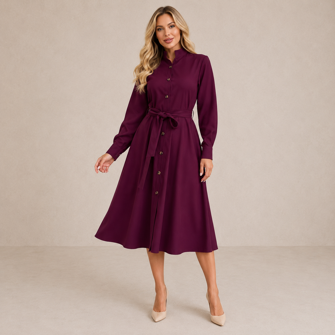 Iris | Belted Button-Front Midi Dress