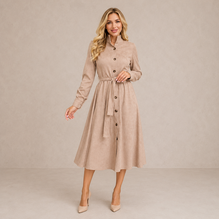 Iris | Belted Button-Front Midi Dress