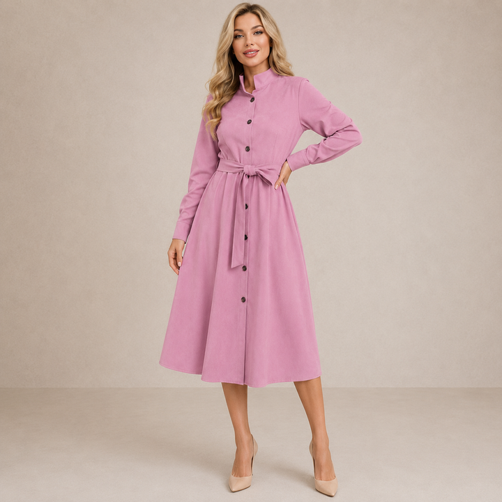 Iris | Belted Button-Front Midi Dress