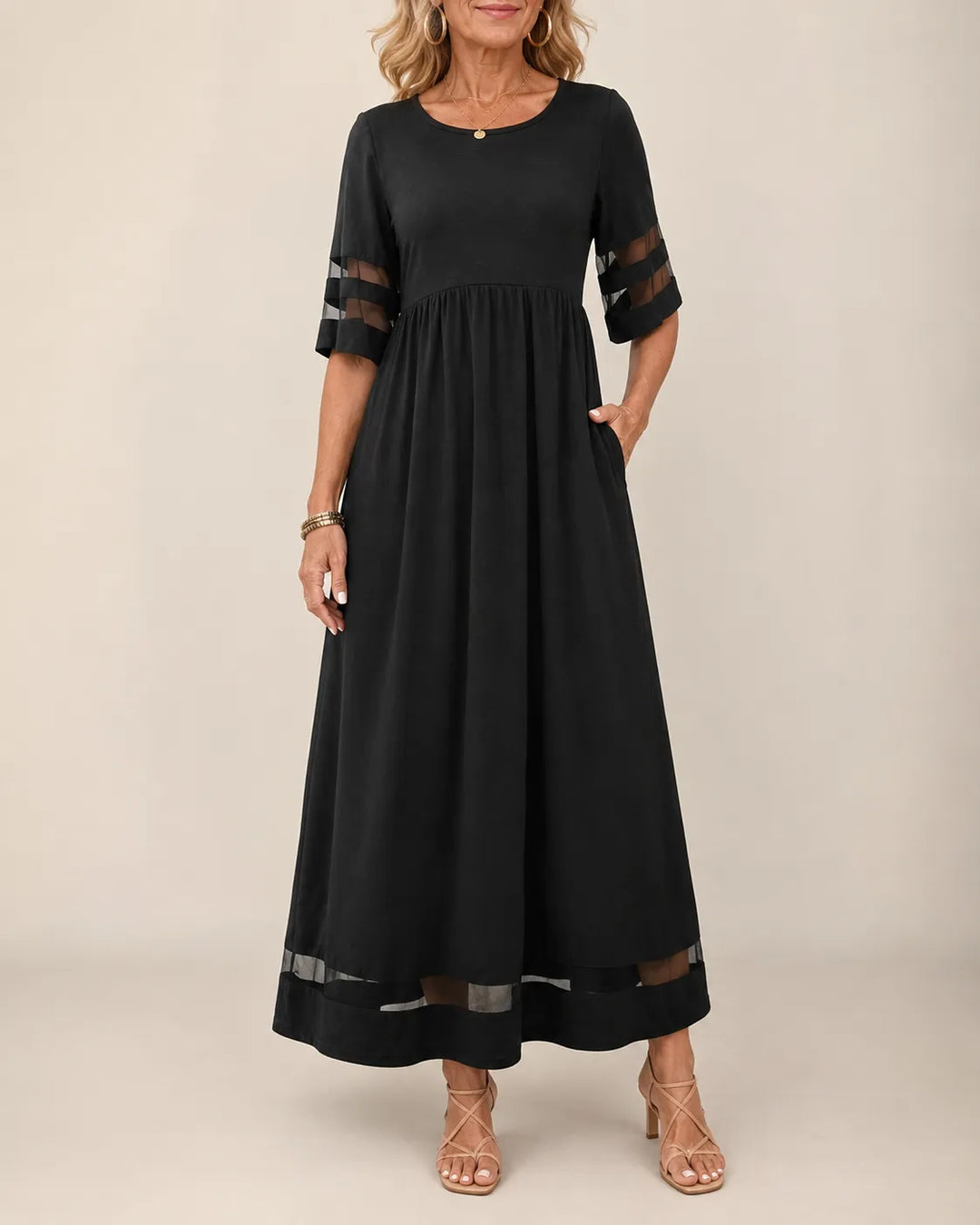 Belinda | Flowing Sheer-Trim Maxi Dress