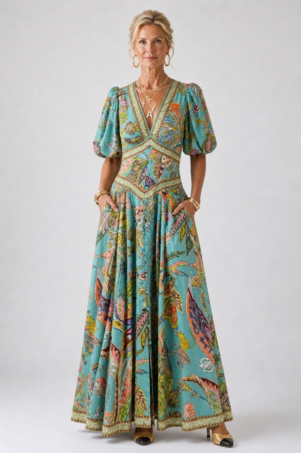 Cynthia | Flowing Puff-Sleeve Maxi Dress